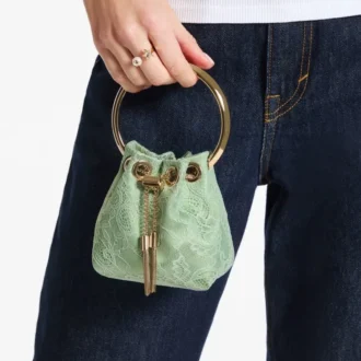 Micro Bon Bon Verde satijn en jimmy choo-kant mini-bucketbag