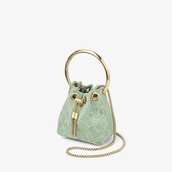 Micro Bon Bon Verde satijn en jimmy choo-kant mini-bucketbag