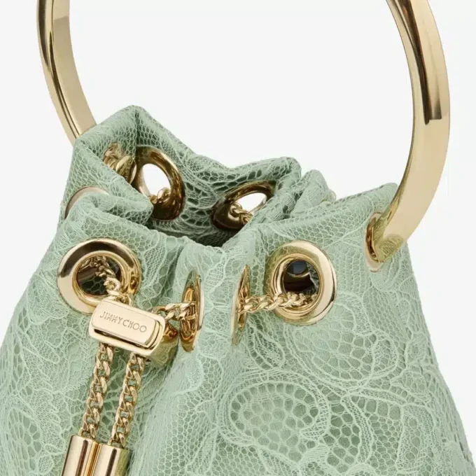 Micro Bon Bon Verde satijn en jimmy choo-kant mini-bucketbag