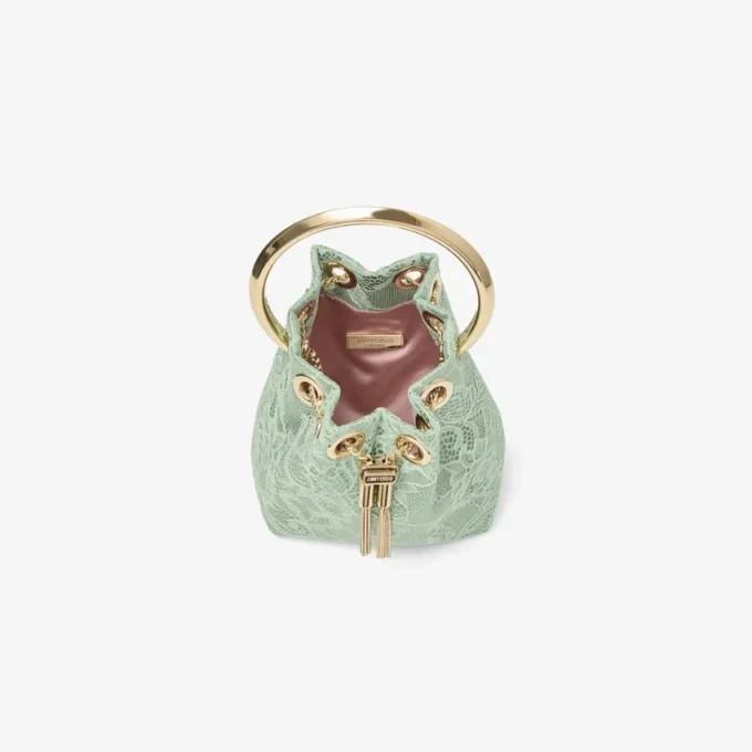 Micro Bon Bon Verde satijn en jimmy choo-kant mini-bucketbag