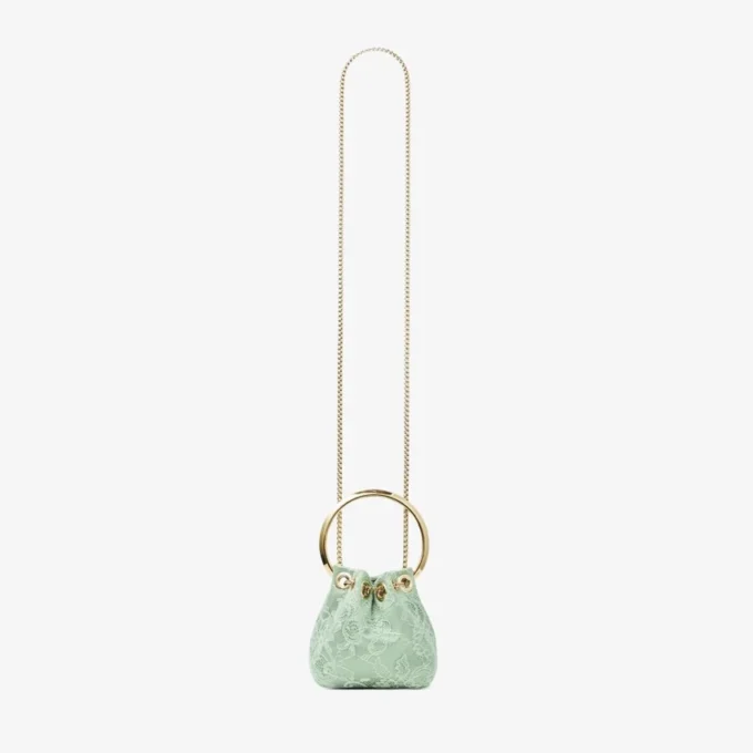 Micro Bon Bon Verde satijn en jimmy choo-kant mini-bucketbag