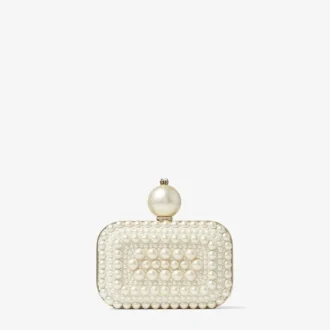 Micro Cloud witte suède clutch met parelversiering over het hele oppervlak