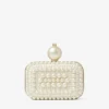 Micro Cloud witte suède clutch met parelversiering over het hele oppervlak Micro Cloud witte suède clutch met parelversiering over het hele oppervlak