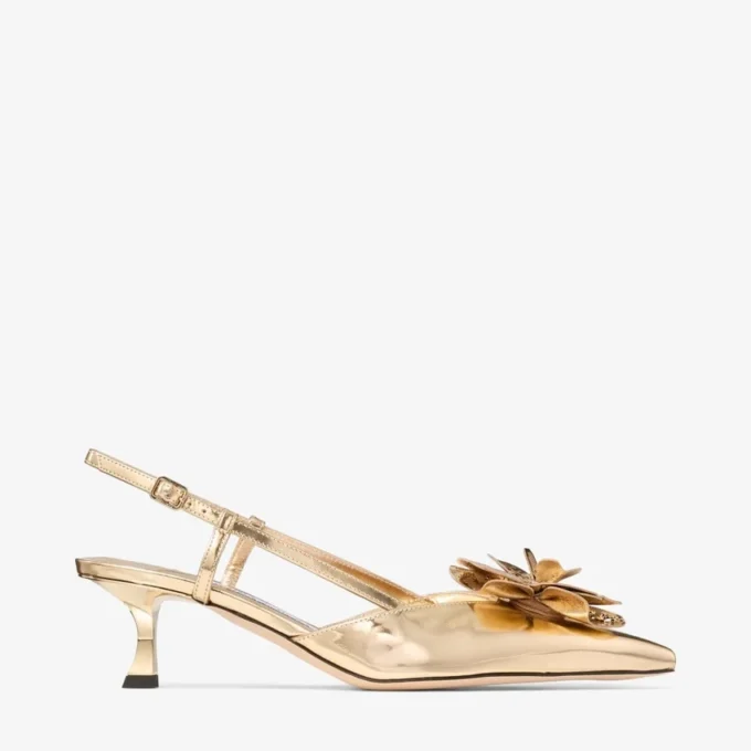 Mimmi Slingback 50 Gouden slingbacks van Liquid Metal-leer met geperforeerd jimmy choo-corsage Mimmi Slingback 50 Gouden slingbacks van Liquid Metal-leer met geperforeerd jimmy choo-corsage