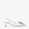 Mimmi Slingback 50 Latte Glanzende nappalederen slingbacks met kanten corsage Mimmi Slingback 50 Latte Glanzende nappalederen slingbacks met kanten corsage