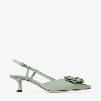 Mimmi Slingback 50 Verde glanzende nappaleren slingbacks met jimmy choo geperforeerd nappa kanten corsage