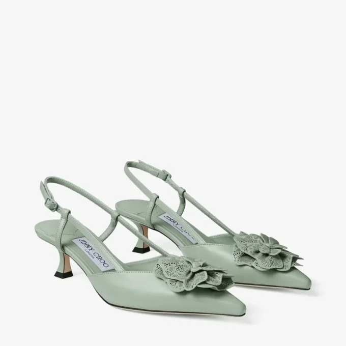 Mimmi Slingback 50 Verde glanzende nappaleren slingbacks met jimmy choo geperforeerd nappa kanten corsage