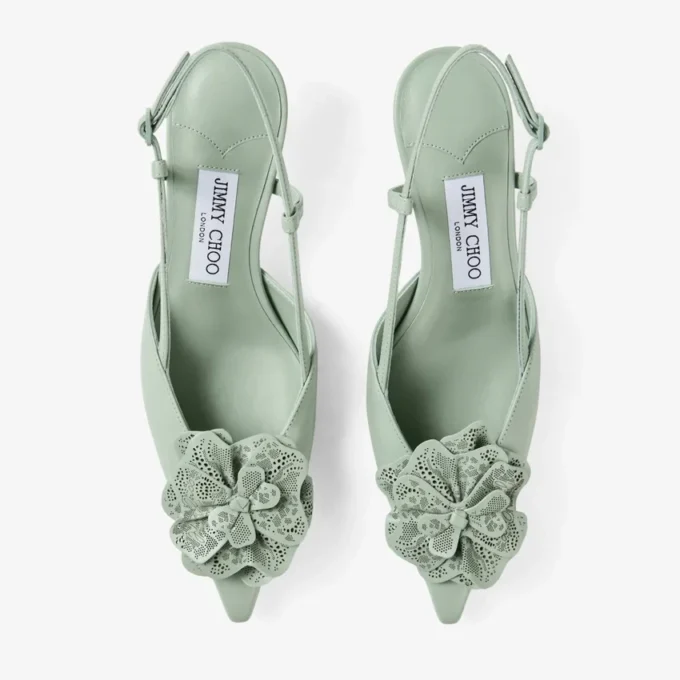 Mimmi Slingback 50 Verde glanzende nappaleren slingbacks met jimmy choo geperforeerd nappa kanten corsage