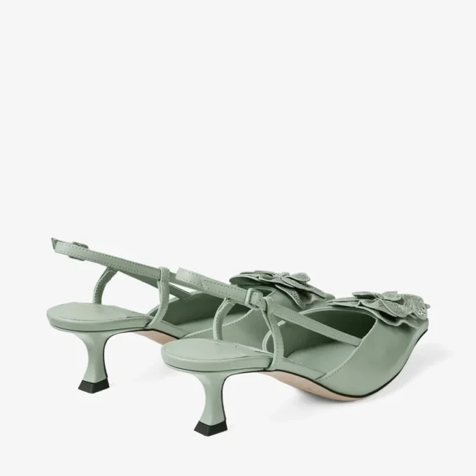 Mimmi Slingback 50 Verde glanzende nappaleren slingbacks met jimmy choo geperforeerd nappa kanten corsage