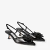 Mimmi Slingback 50 Zwarte slingbacks van glanzend nappaleer met corsage van nappakant Mimmi Slingback 50 Zwarte slingbacks van glanzend nappaleer met corsage van nappakant