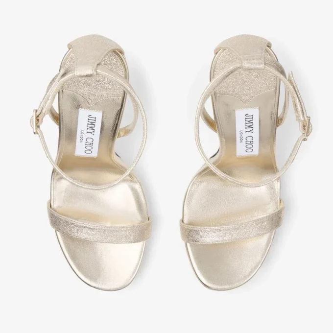 Moza Platform 120 sandalen van Platinum Brilliance-stof Moza Platform 120 sandalen van Platinum Brilliance-stof