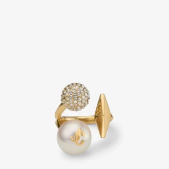 Multi-Charm Ring met parel in goudkleurige afwerking