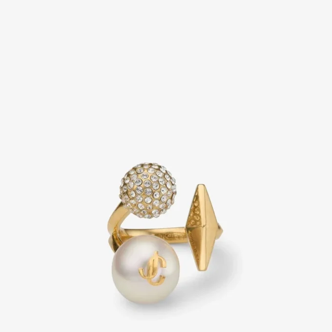 Multi-Charm Ring met parel in goudkleurige afwerking Multi-Charm Ring met parel in goudkleurige afwerking