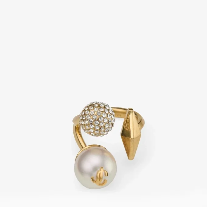 Multi-Charm Ring met parel in goudkleurige afwerking Multi-Charm Ring met parel in goudkleurige afwerking