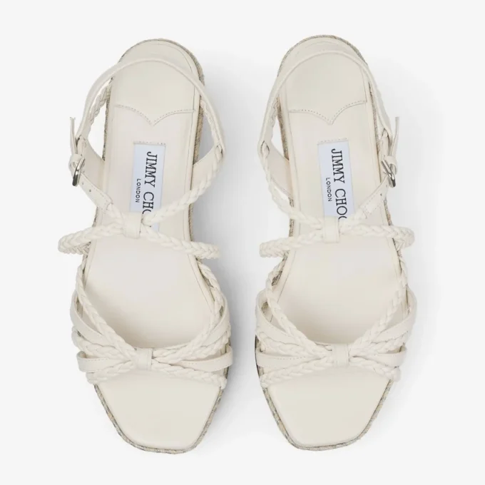 Nyra 60 Latte sandalen met sleehak van nappaleer Nyra 60 Latte sandalen met sleehak van nappaleer