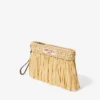 Plat etui met ritssluiting Etui met ritssluiting van naturel en lichtgoud geweven raffia met franjes