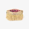 Plat etui met ritssluiting Etui met ritssluiting van naturel en lichtgoud geweven raffia met franjes