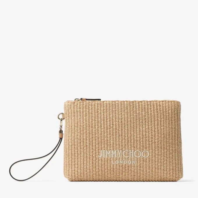 Plat etui met ritssluiting Etui met ritssluiting van raffia in de kleuren Natural en Latte