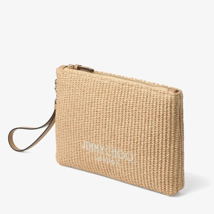Plat etui met ritssluiting Etui met ritssluiting van raffia in de kleuren Natural en Latte