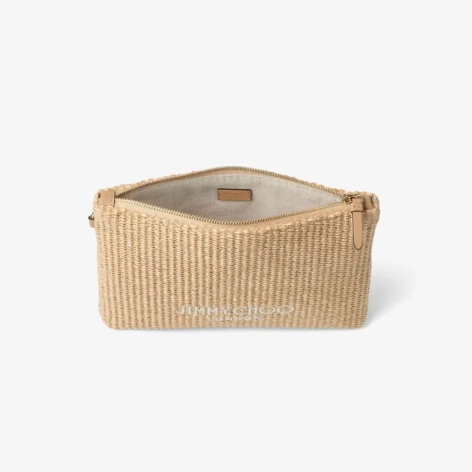 Plat etui met ritssluiting Etui met ritssluiting van raffia in de kleuren Natural en Latte