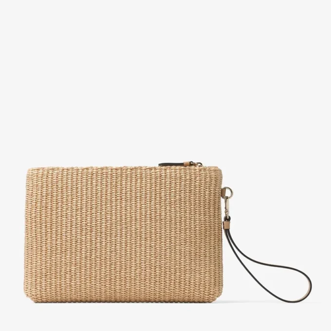 Plat etui met ritssluiting Etui met ritssluiting van raffia in de kleuren Natural en Latte