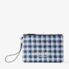 Plat etui met ritssluiting Etui met ritssluiting van raffia in marineblauw en ecru gingham