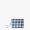 Plat etui met ritssluiting Etui met ritssluiting van raffia in marineblauw en ecru gingham