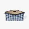 Plat etui met ritssluiting Etui met ritssluiting van raffia in marineblauw en ecru gingham