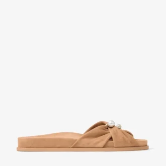 Rafi platte toffee suède platte sandalen