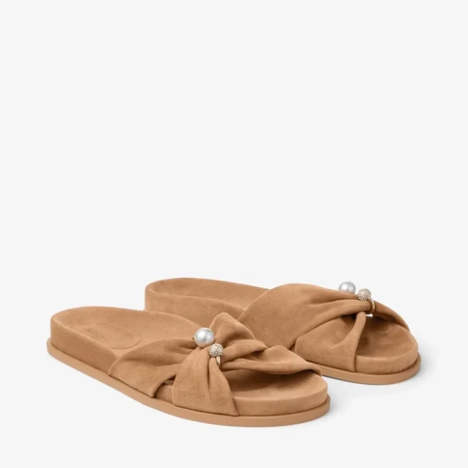 Rafi platte toffee suède platte sandalen Rafi platte toffee suède platte sandalen