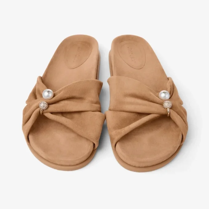 Rafi platte toffee suède platte sandalen Rafi platte toffee suède platte sandalen