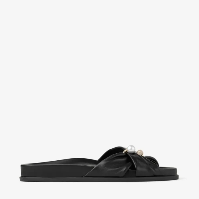 Rafi platte zwarte sandalen van zacht handschoenleer Rafi platte zwarte sandalen van zacht handschoenleer