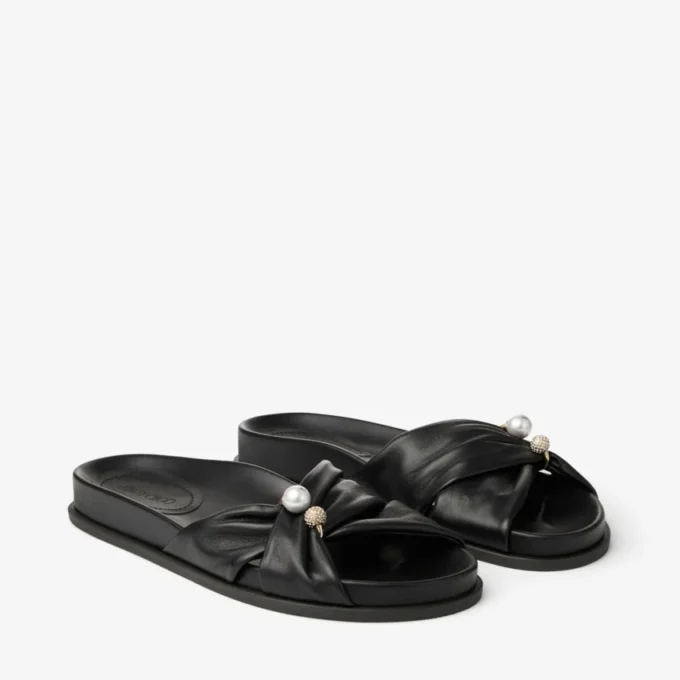 Rafi platte zwarte sandalen van zacht handschoenleer Rafi platte zwarte sandalen van zacht handschoenleer