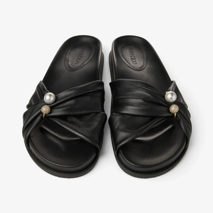 Rafi platte zwarte sandalen van zacht handschoenleer Rafi platte zwarte sandalen van zacht handschoenleer