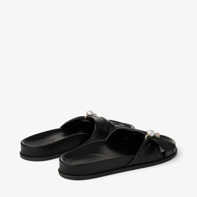 Rafi platte zwarte sandalen van zacht handschoenleer Rafi platte zwarte sandalen van zacht handschoenleer