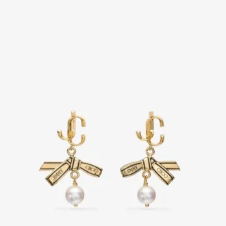 Ribbon Pearl-oorbel Gouden metalen Ribbon Pearl-oorbel Ribbon Pearl-oorbel Gouden metalen Ribbon Pearl-oorbel