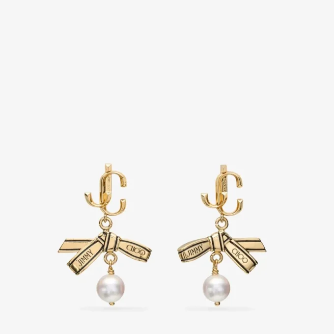 Ribbon Pearl-oorbel Gouden metalen Ribbon Pearl-oorbel Ribbon Pearl-oorbel Gouden metalen Ribbon Pearl-oorbel