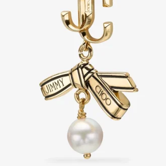 Ribbon Pearl-oorbel Gouden metalen Ribbon Pearl-oorbel Ribbon Pearl-oorbel Gouden metalen Ribbon Pearl-oorbel