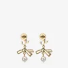 Ribbon Pearl-oorbel Gouden metalen Ribbon Pearl-oorbel Ribbon Pearl-oorbel Gouden metalen Ribbon Pearl-oorbel