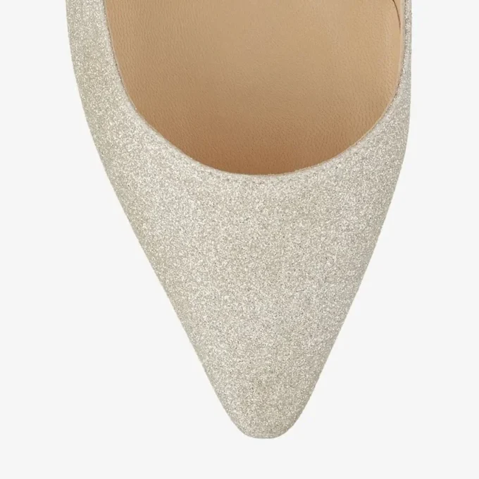Romy 60 platina Ice Dusty glitter pumps met spitse neus Romy 60 platina Ice Dusty glitter pumps met spitse neus