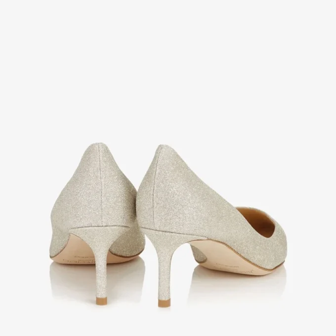 Romy 60 platina Ice Dusty glitter pumps met spitse neus Romy 60 platina Ice Dusty glitter pumps met spitse neus