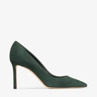 Romy 85 Britsgroene pumps van suède in dezelfde kleur