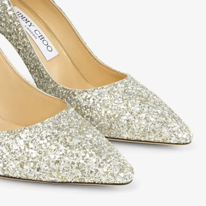 Romy 85 Champagne Pumps met grove glitterstof en spitse neus Romy 85 Champagne Pumps met grove glitterstof en spitse neus