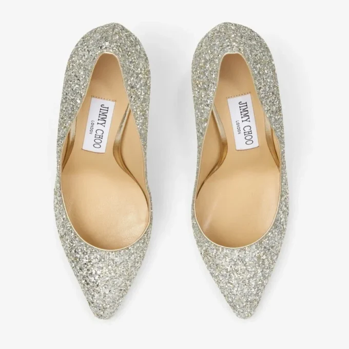 Romy 85 Champagne Pumps met grove glitterstof en spitse neus Romy 85 Champagne Pumps met grove glitterstof en spitse neus