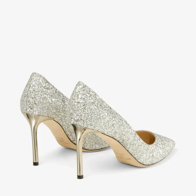 Romy 85 Champagne Pumps met grove glitterstof en spitse neus Romy 85 Champagne Pumps met grove glitterstof en spitse neus