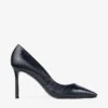 Romy 85 marineblauwe pumps van leer met krokodillenreliëf Romy 85 marineblauwe pumps van leer met krokodillenreliëf