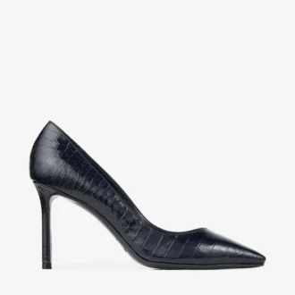 Romy 85 marineblauwe pumps van leer met krokodillenreliëf