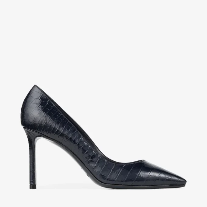 Romy 85 marineblauwe pumps van leer met krokodillenreliëf Romy 85 marineblauwe pumps van leer met krokodillenreliëf