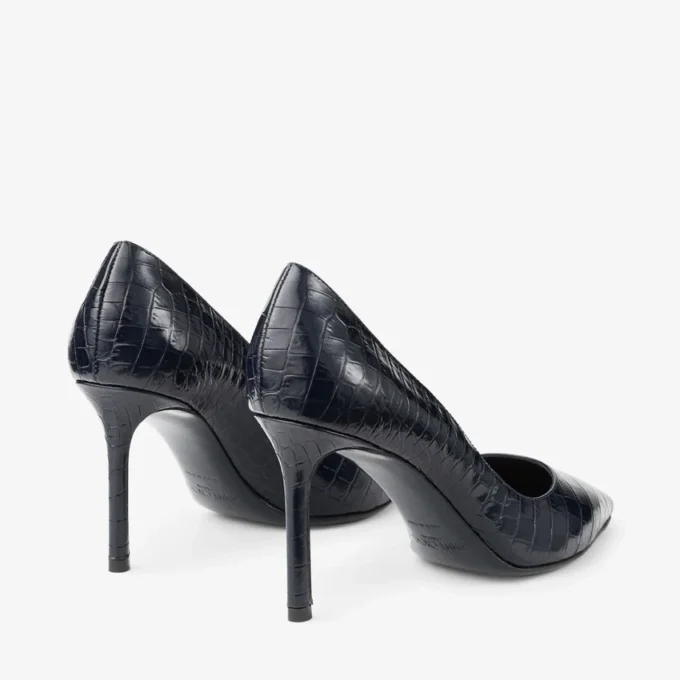 Romy 85 marineblauwe pumps van leer met krokodillenreliëf Romy 85 marineblauwe pumps van leer met krokodillenreliëf