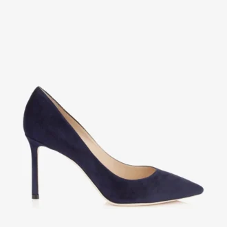 Romy 85 marineblauwe suède pumps met spitse neus